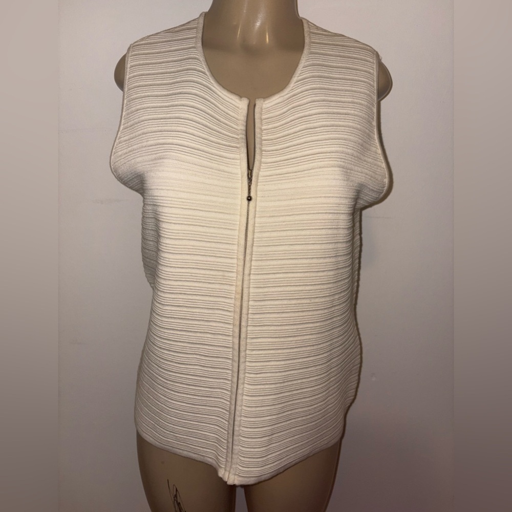 Vintage Ralph Lauren Collection Ivory Zip up Ribbed Sleeveless Sweater